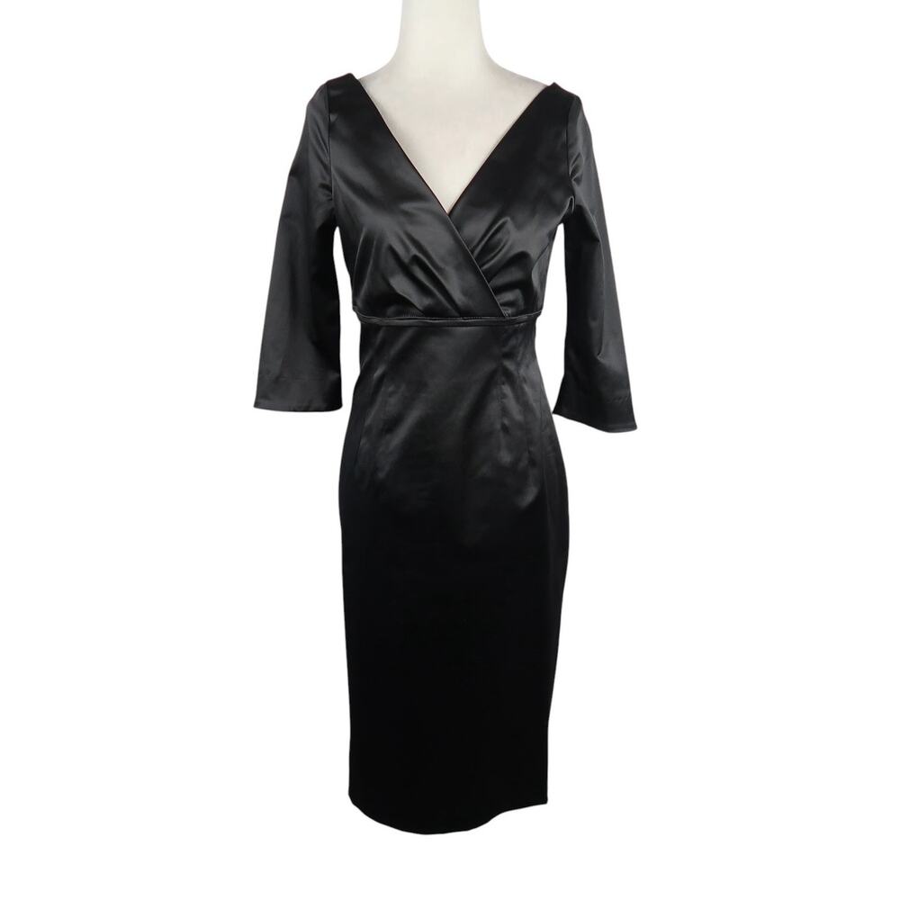Vintage 90s Sportstaff Black Satin Sheath Cocktail Dress 10